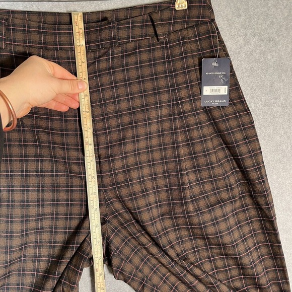 Lucky Brand Wide Leg Pants Medium Brown Plaid Academia Menswear Pleated Trousers - Picture 9 of 16